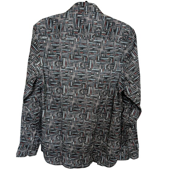 Visconte Black Mens Geo Multi Stretch Cotton Button Up Long Sleeves Shirts Sz S - Picture 3 of 7